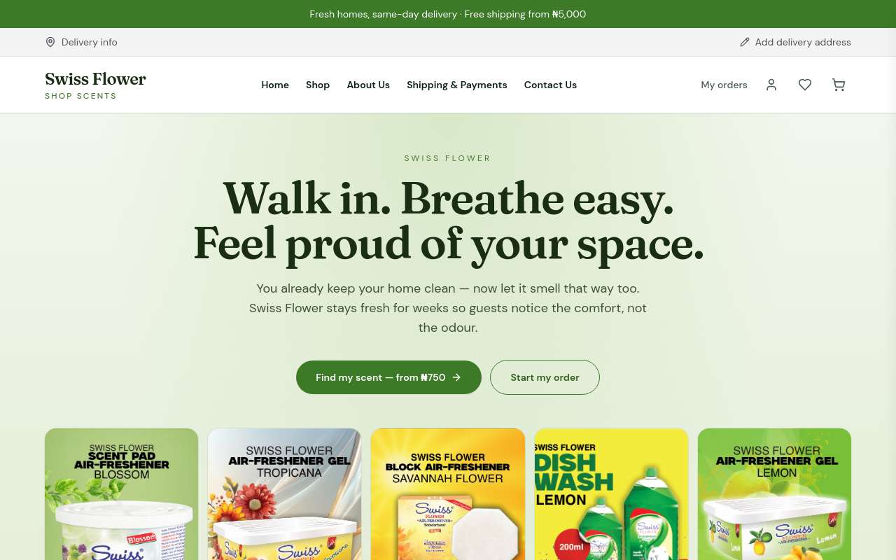 The home page of Swiss Flower at swissflower.store
